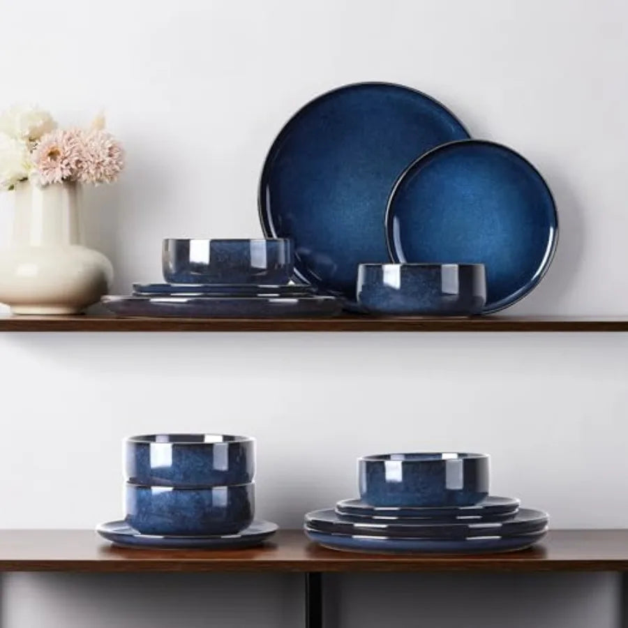 Stoneware Dinnerware Set For 4 12-Piece Dishes Microwave Safe