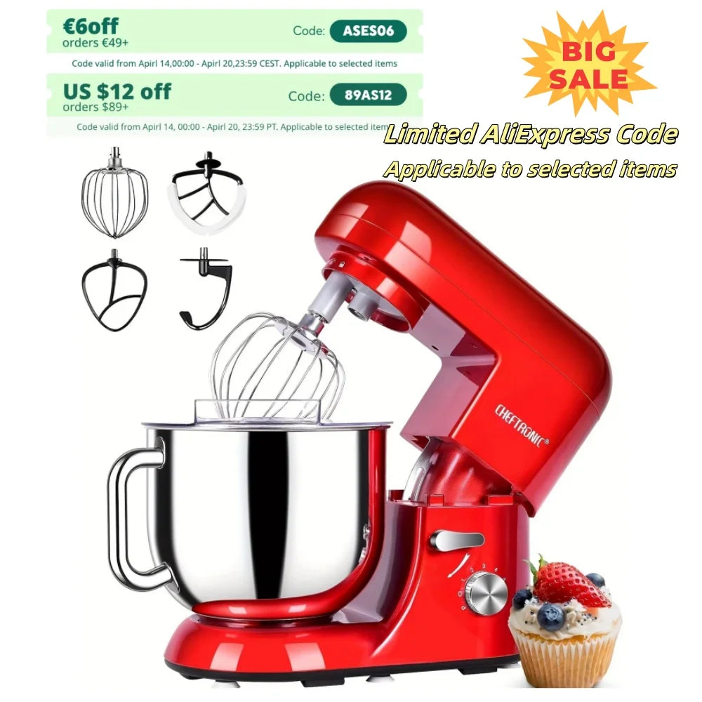 Cheftronic Stand Mixer Tilt Head 650W Six Speed with Accessories