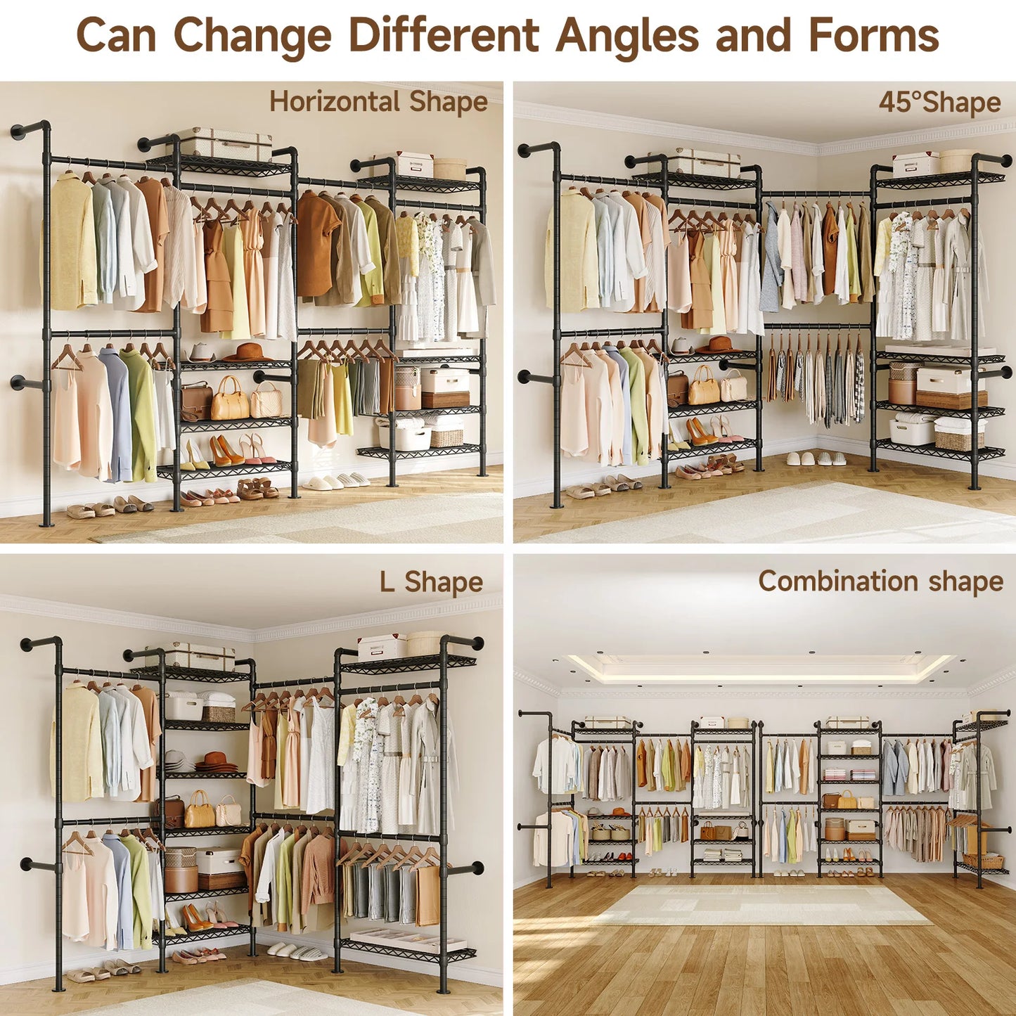 Wall Mounted Industrial Pipe Clothes Rack Closet Organizer Expandable Rods