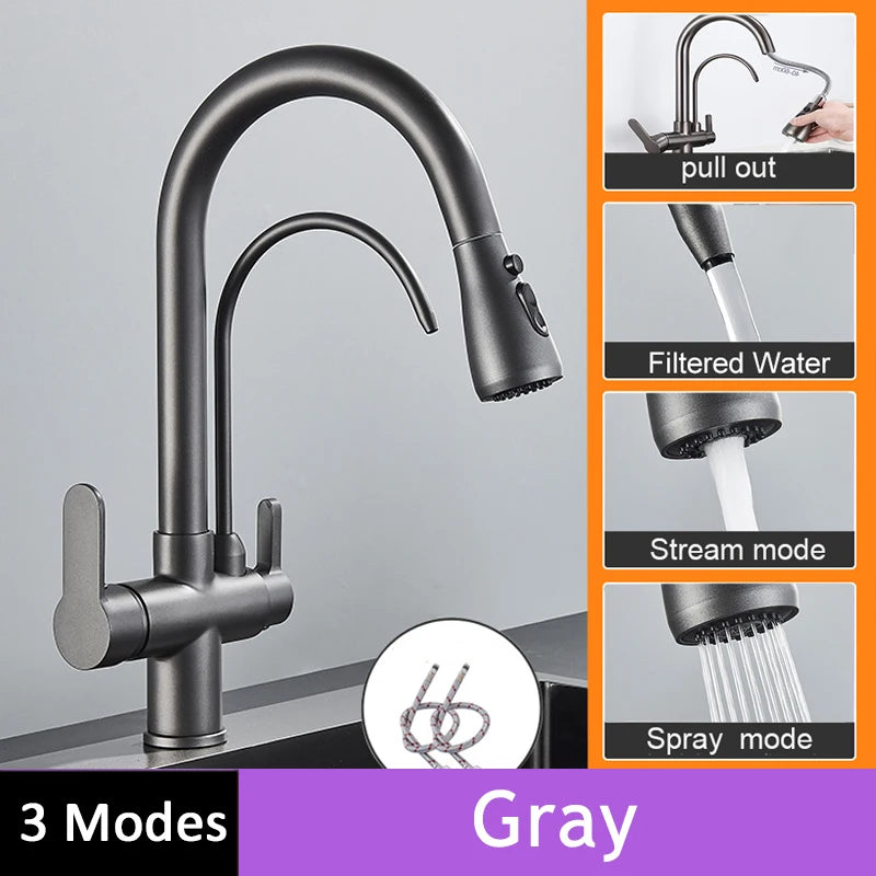 Shinesia Touch Sensor Kitchen Faucet With Dual Handle Pull Out
