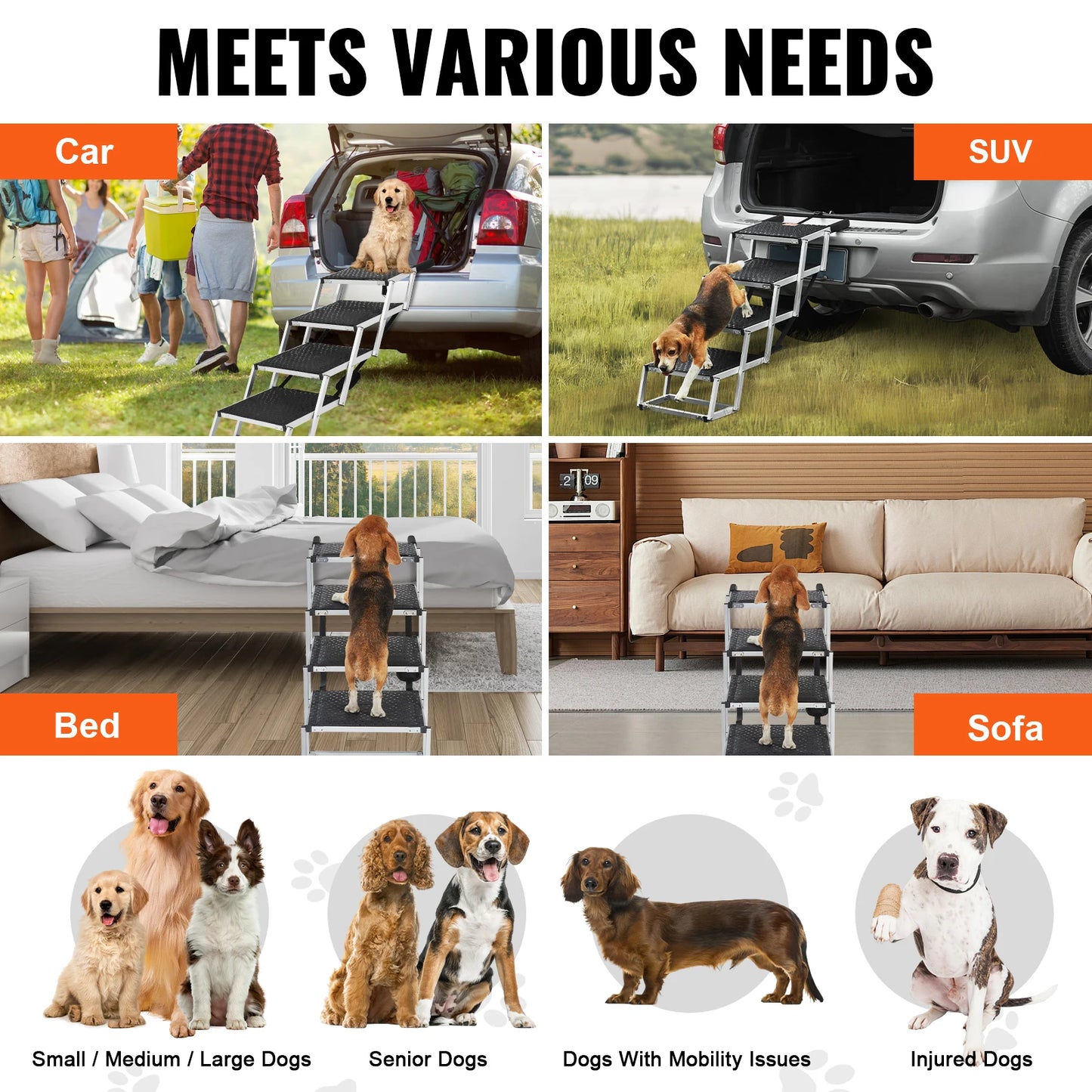SucceBuy Folding Dog Car Steps Portable Pet Stair SUV