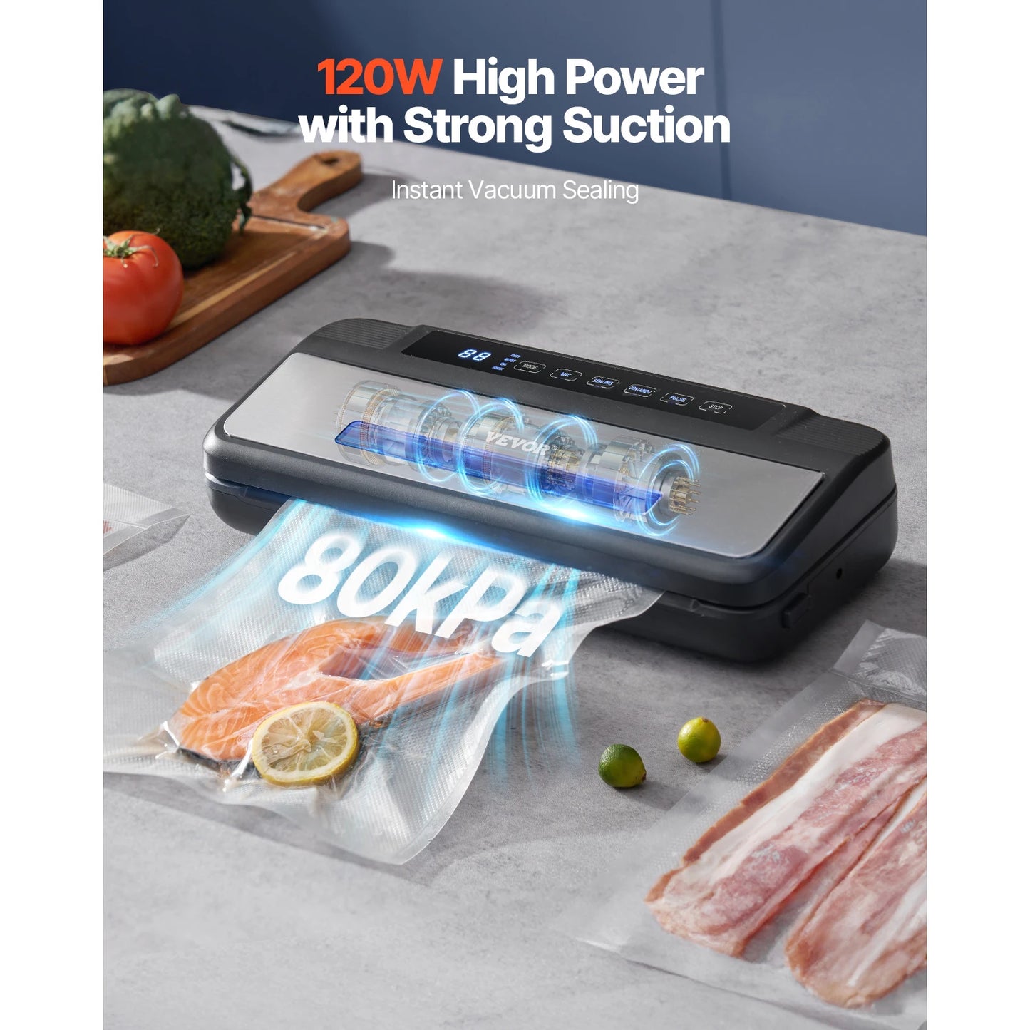 VEVOR 80Kpa 120W Electric Vacuum Sealer 7 In 1 Dry Wet Built In Cutter