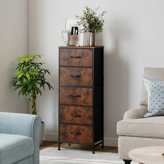 JHK 5-Drawer Fabric Dresser With Nightstand And Steel Frame