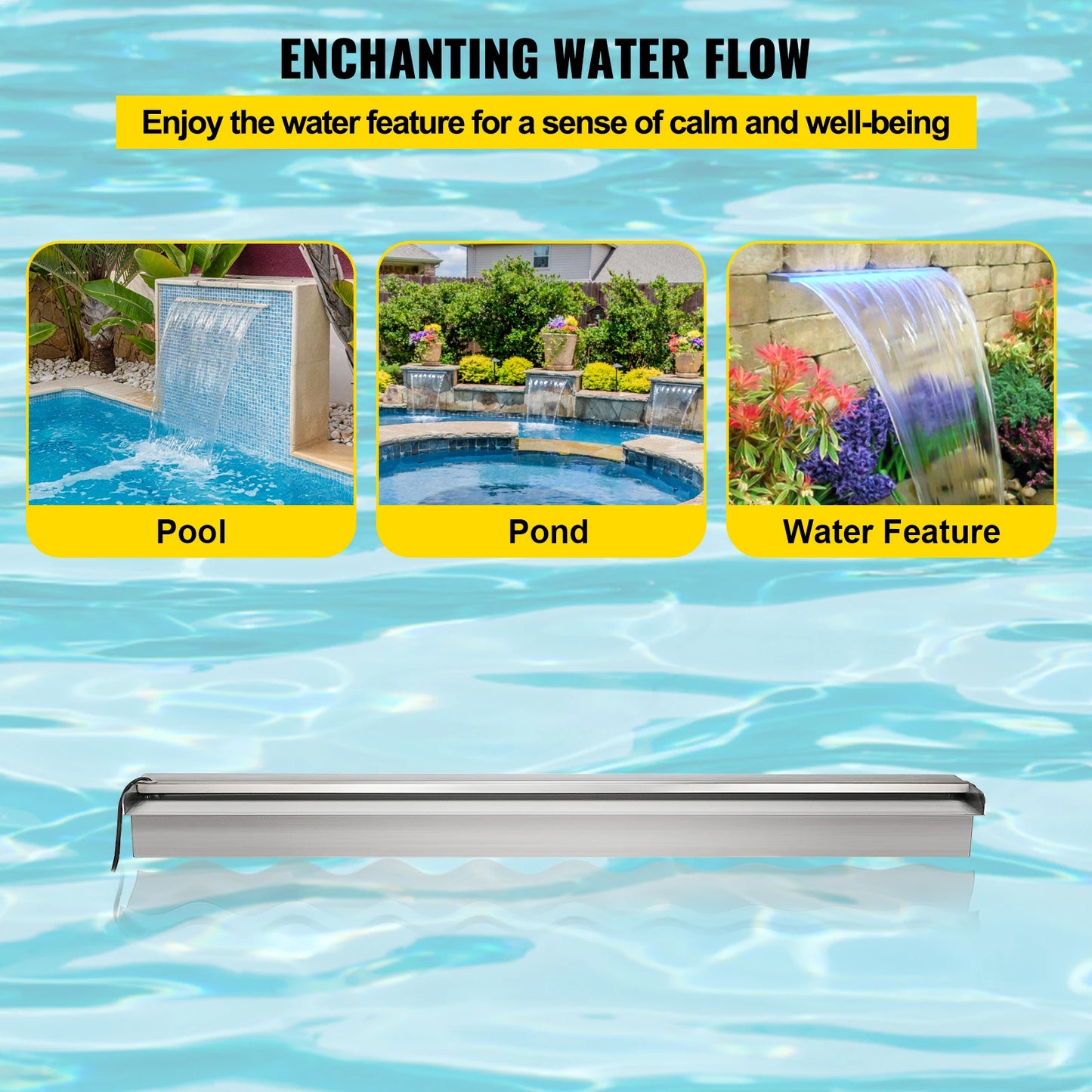 Pool Fountain Waterfall With LED Light For Pond And Garden