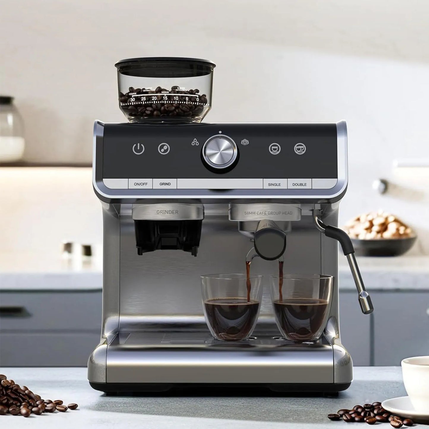 Acekool 20 Bar Espresso Machine With Grinder 1450W Latte