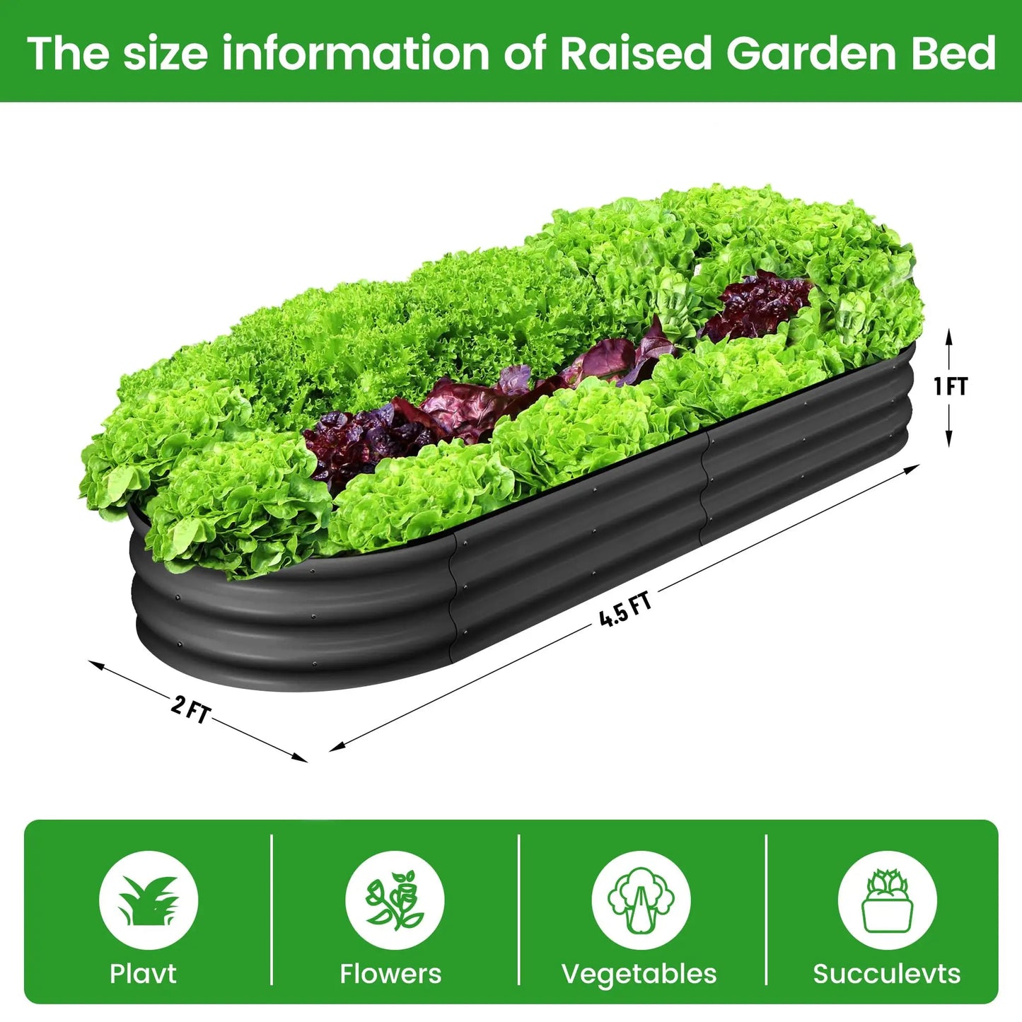 HiMISS 2Pack Oval Galvanized Steel Raised Garden Bed Set
