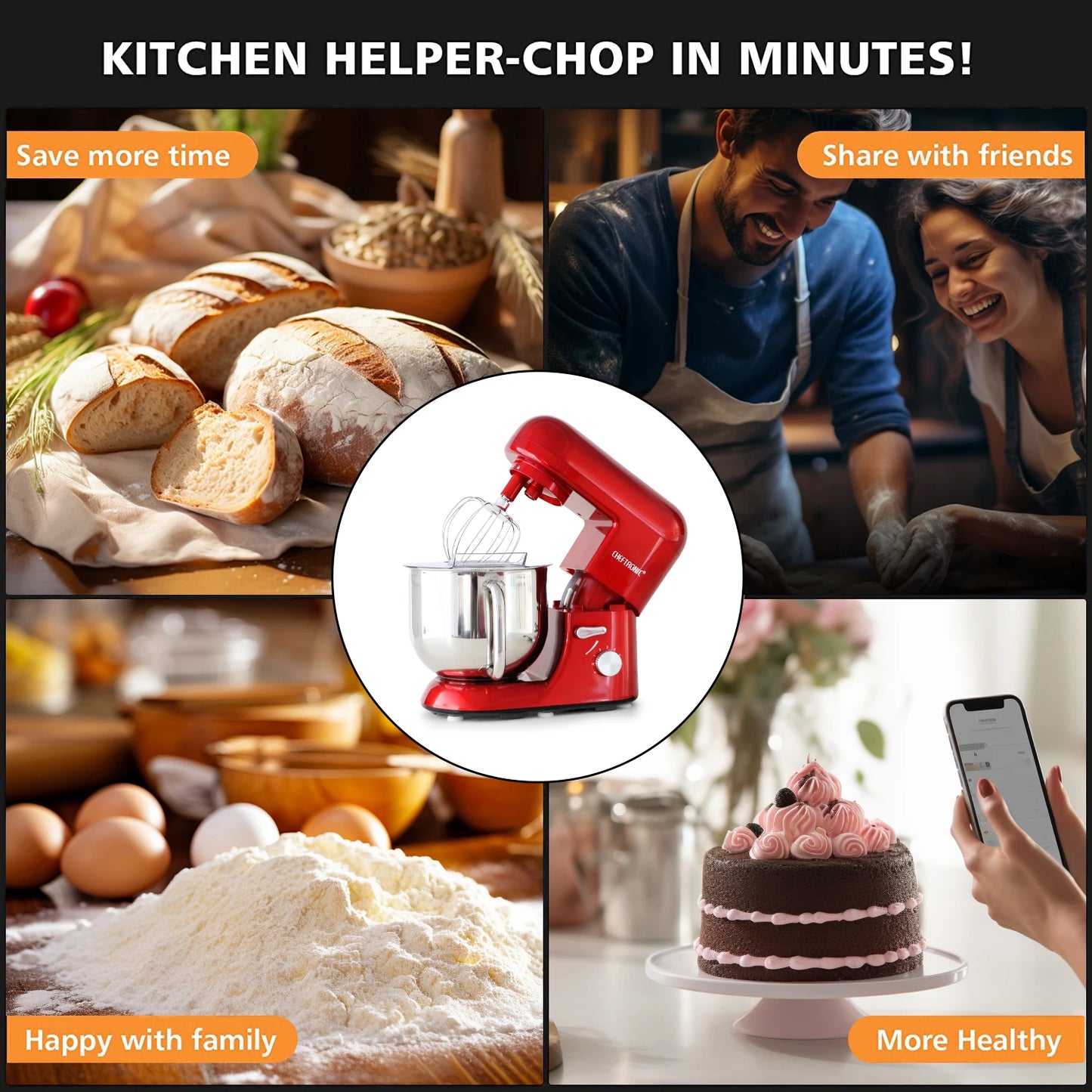 Cheftronic Stand Mixer Tilt Head 650W Six Speed with Accessories