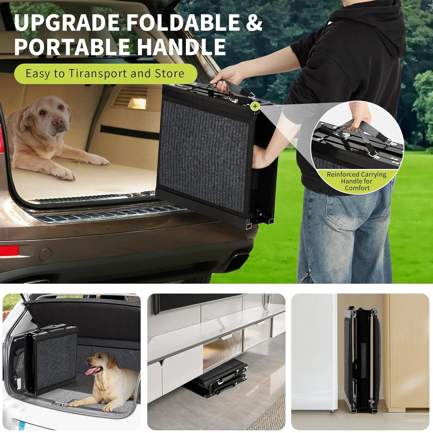 HiMISS Upgraded Folding Dog Ramp For Cars With Non-Slip Surface Up To 250 Lbs