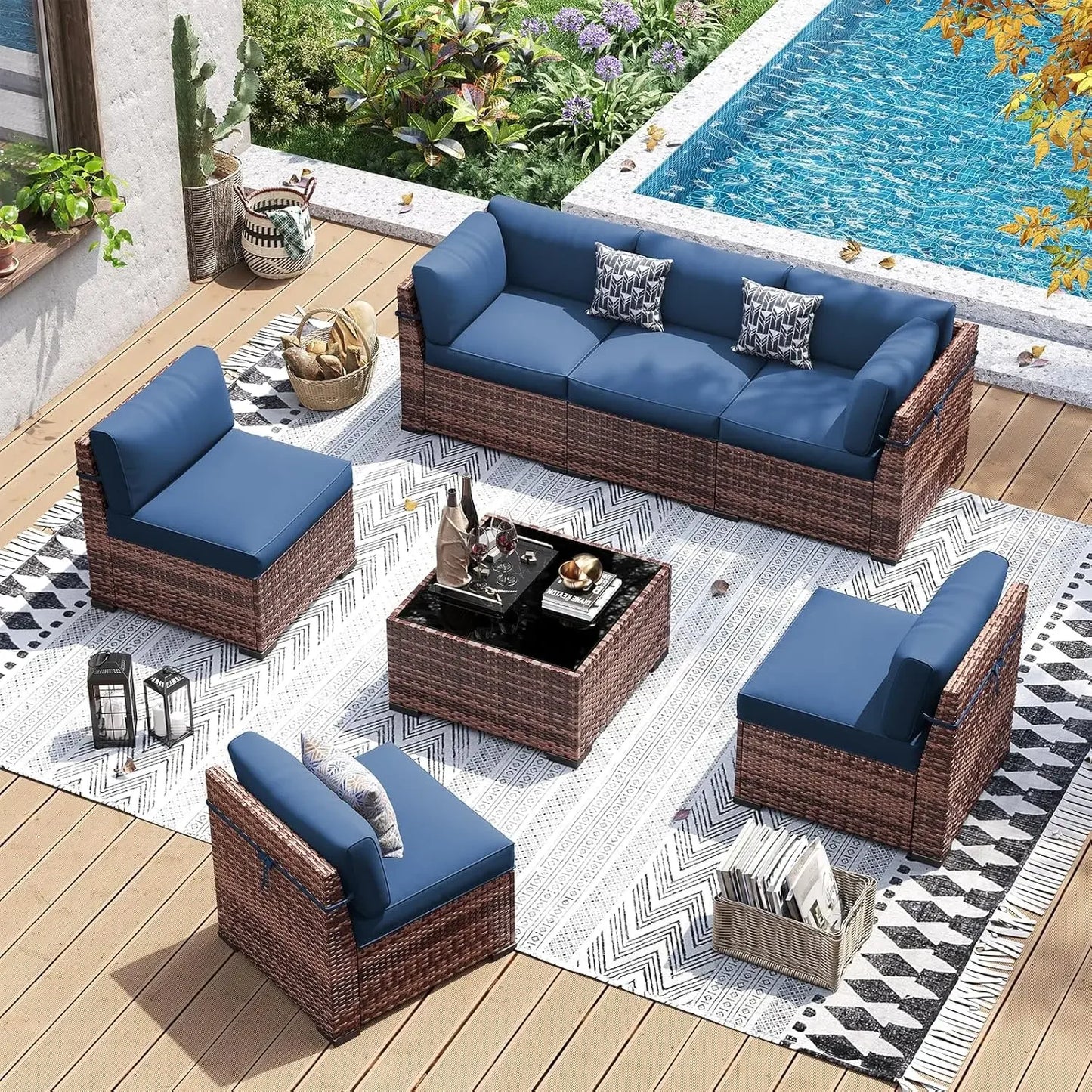 Patio Furniture Set PE Wicker Sectional Sofa With Tea Table