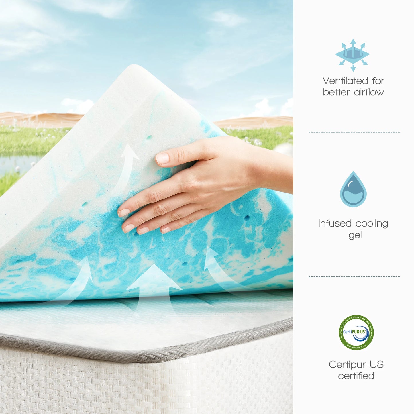 JHK Gel Memory Foam Mattress Topper Soft and Cooling