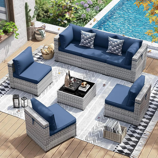 Patio Furniture Set PE Wicker Sectional Sofa With Tea Table