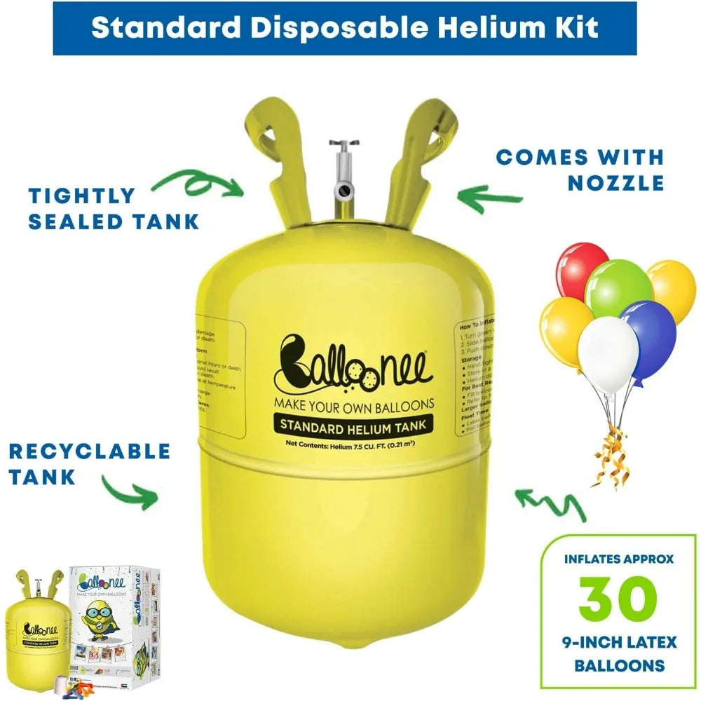 Balloonee Disposable Helium Tank Kit With 30 Latex Balloons Pump
