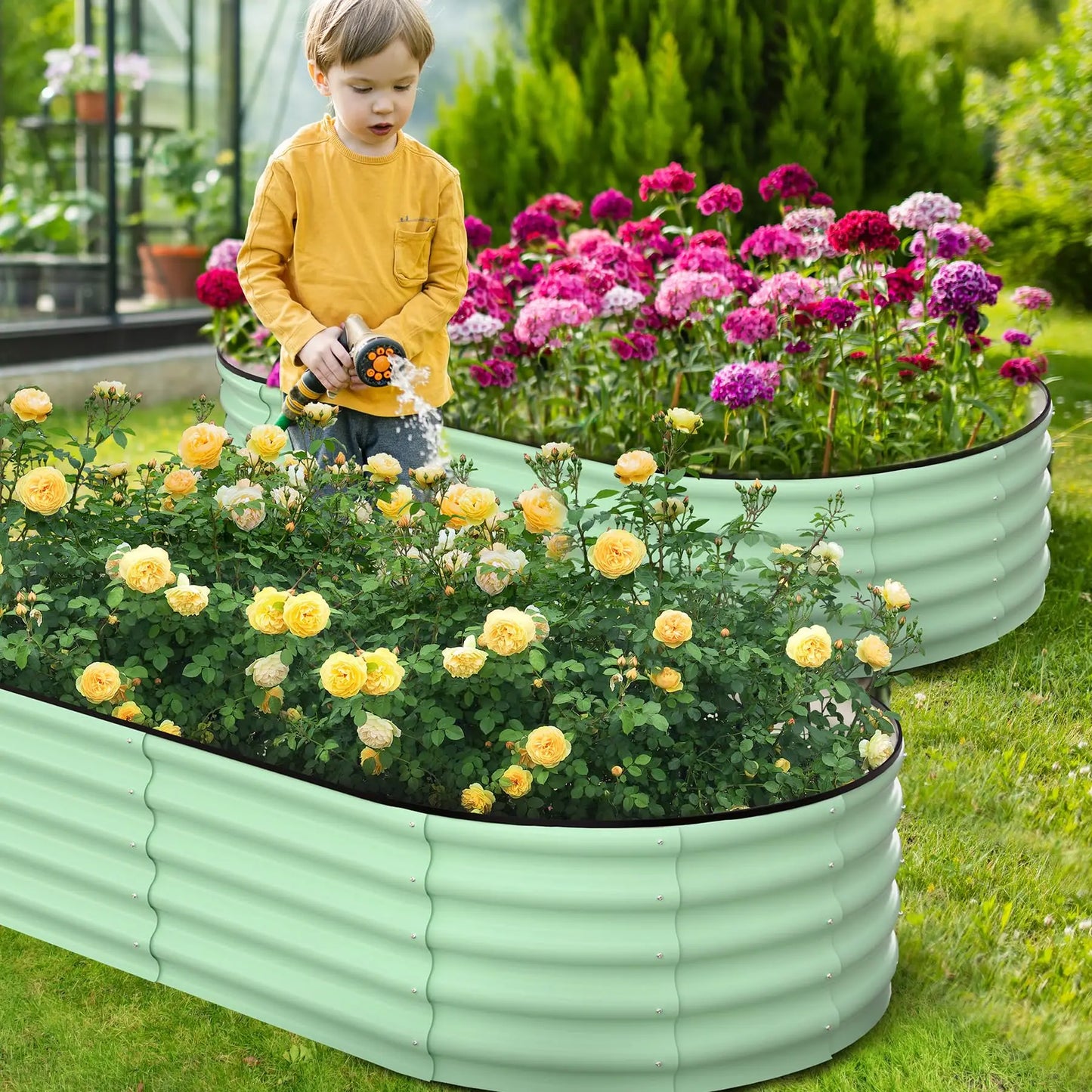 HiMISS 2Pack Oval Galvanized Steel Raised Garden Bed Set