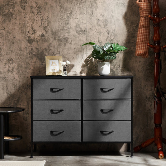 JHK 6 Fabric Drawers Nightstand With Storage For Bedroom