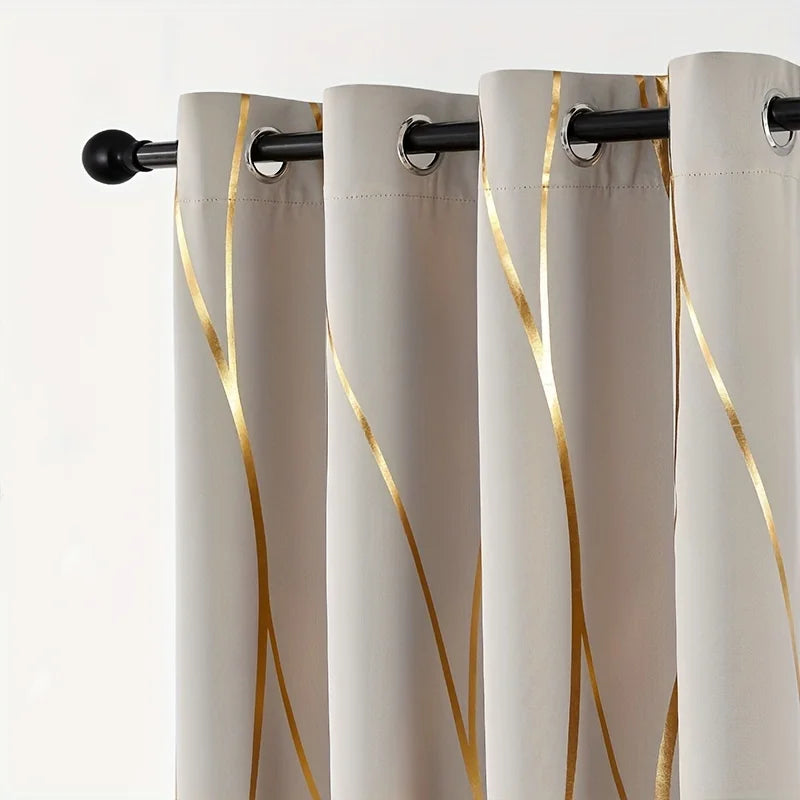 Golden Wave and Circle Blackout Curtains 2 Pack with Grommet