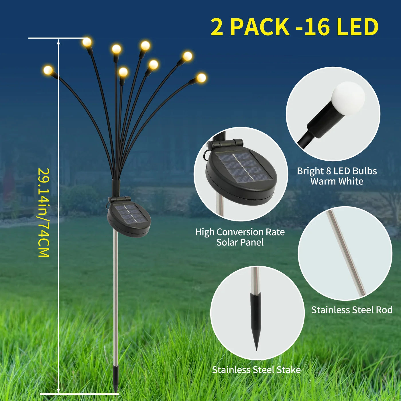 8 Head Solar Firefly Lights LED Outdoor Garden Lights Waterproof