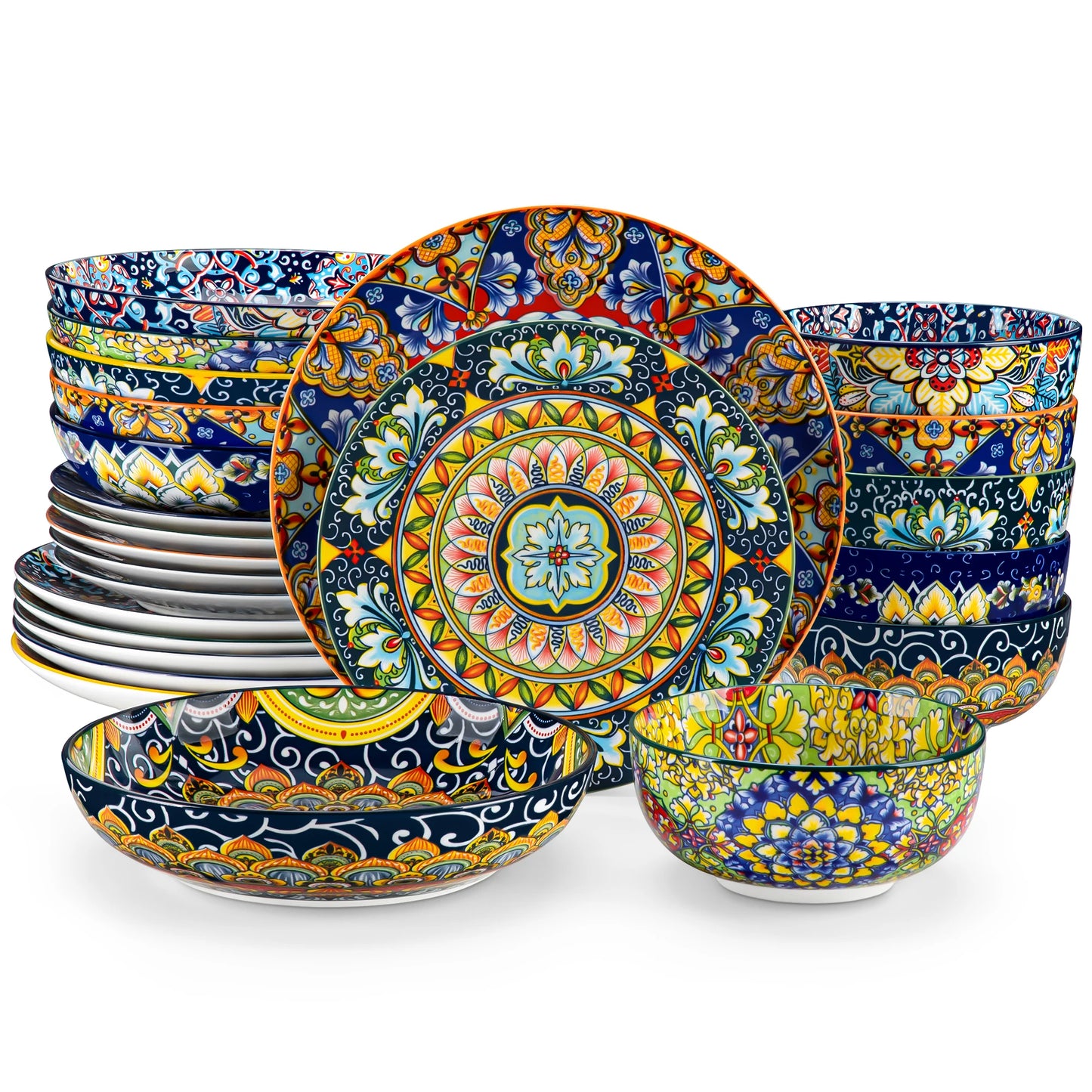 MALACASA Bohemian Porcelain Dinnerware Set Elegant Ceramic Tableware