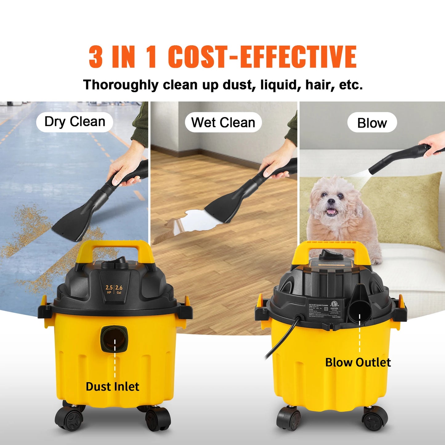 Succebuy 2.5 Peak HP Threefold In One Wet Dry Vacuum