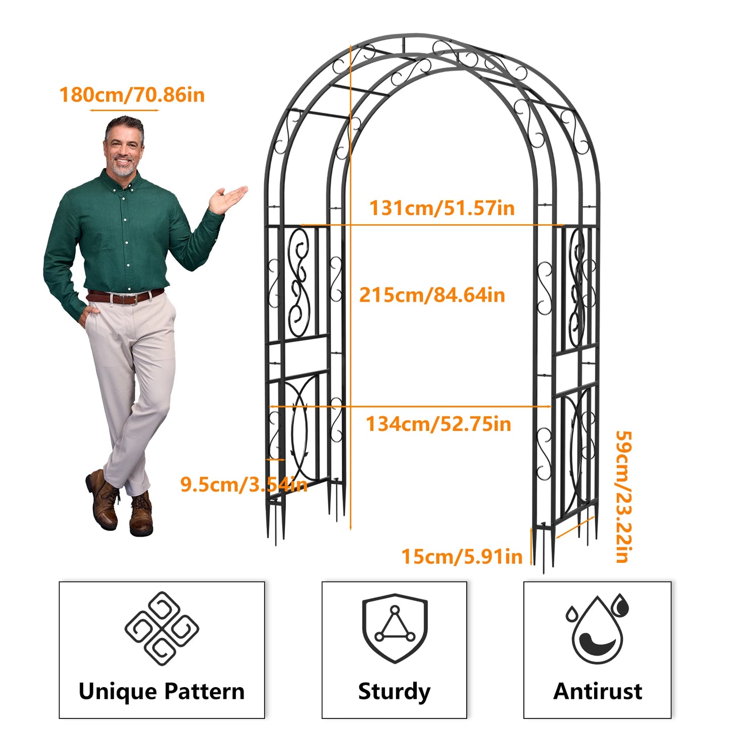 Heavy Duty Metal Garden Arbor Arch Trellis For Climbing Vines