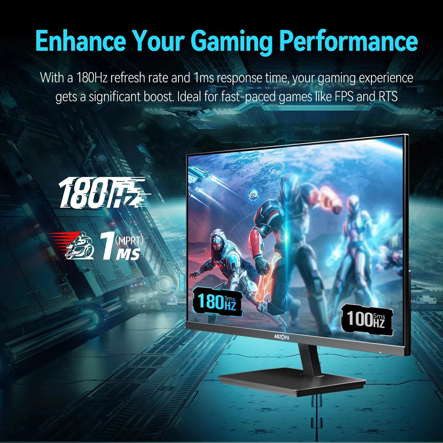 Arzopa QHD 2560x1400 Gaming Monitor With Fast IPS FreeSync Type C