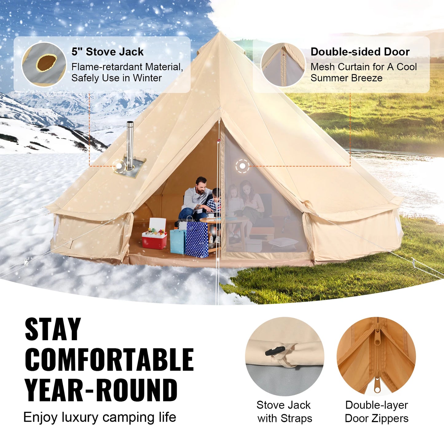 SucceBuy Canvas Bell Tent For Camping Holds 8 People