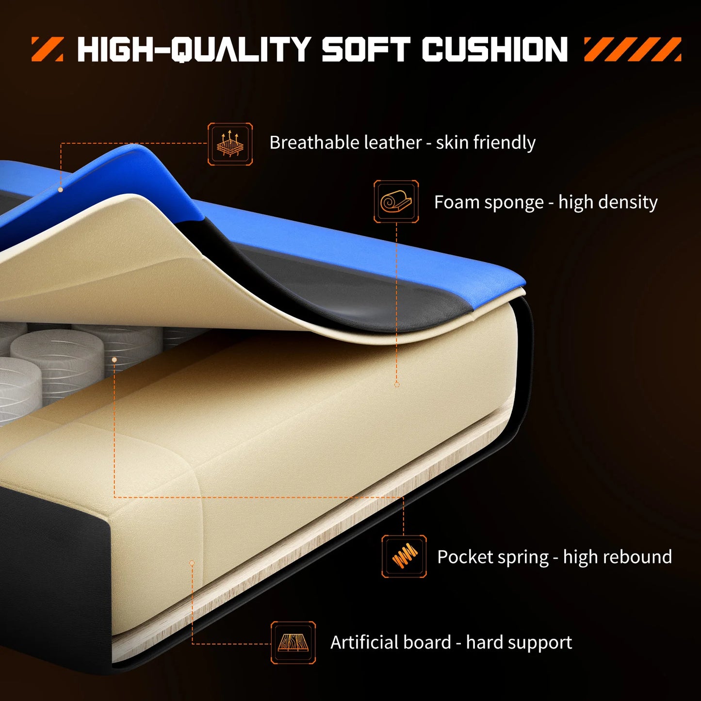 JHK Ergonomic Racing Gaming Chair PU Leather With Headrest And Lumbar Support