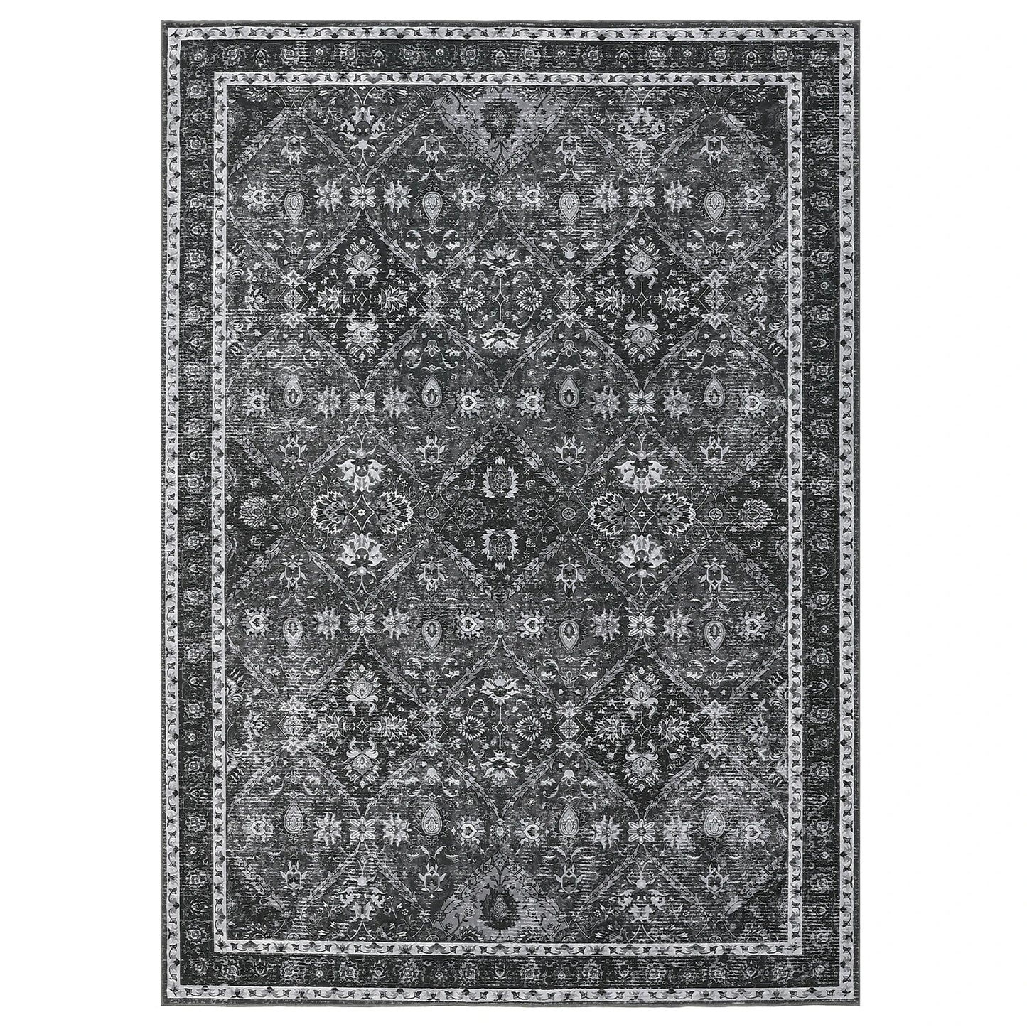 Geometric Moroccan Trellis Low Pile Rug Machine Washable Non Slip