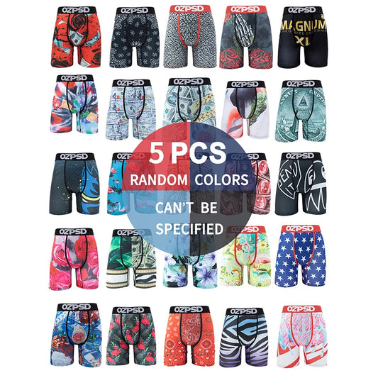 Men Boxer Shorts Set 5 Pcs Breathable Print Underwear Trunks