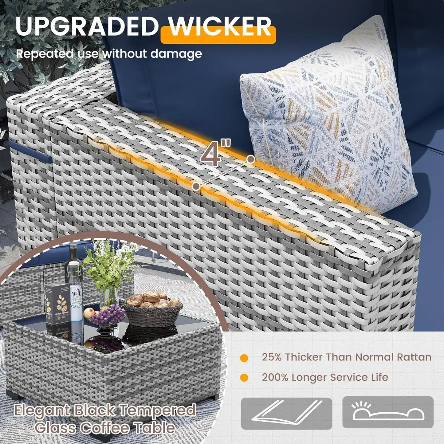 Patio Furniture Set PE Wicker Sectional Sofa With Tea Table
