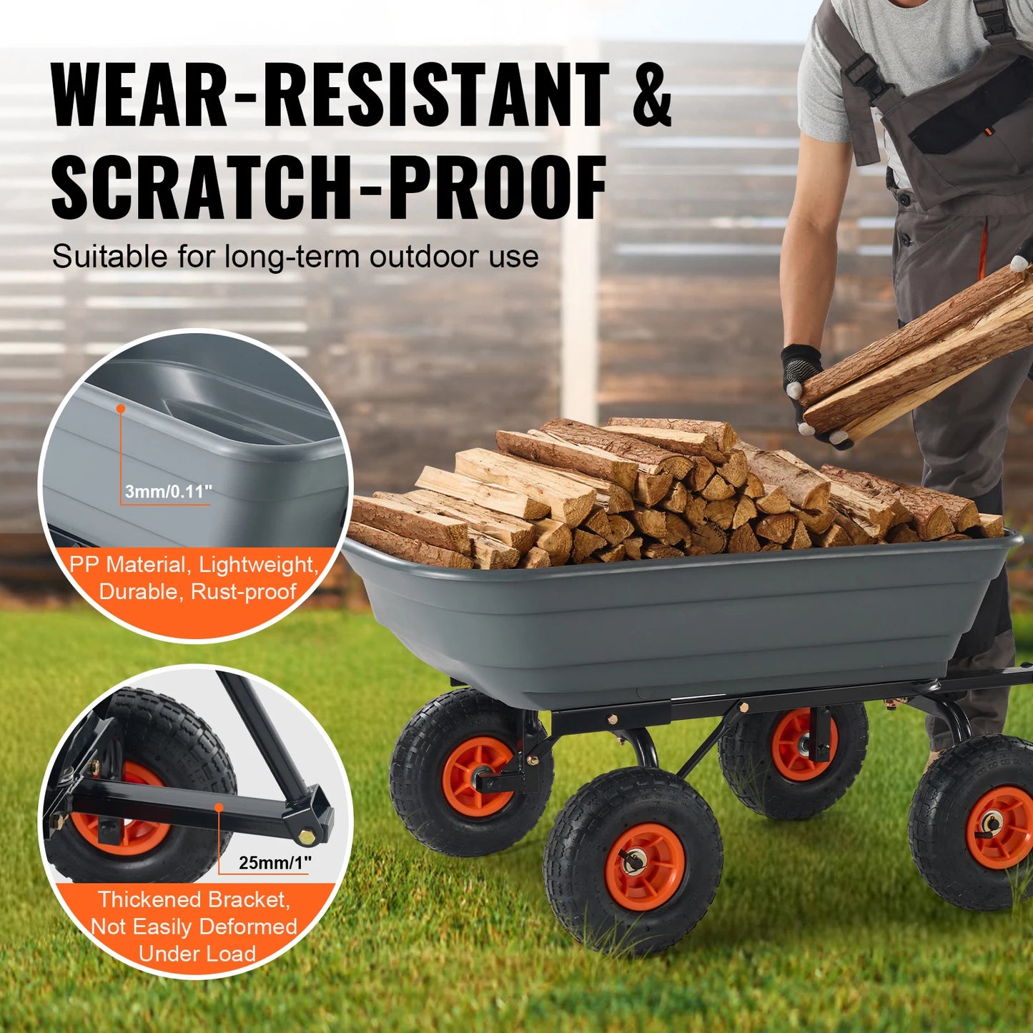 SucceBuy Dump Cart Poly Garden Cart With 2in1 Convertible Handle