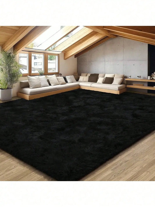 Eluckya Plush Long Pile Rug Non Slip Thick Carpet For Bedroom