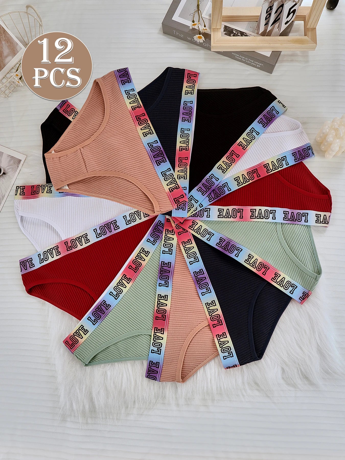 Cotton Ribbed Low Rise Briefs For Women 12 Piece Set