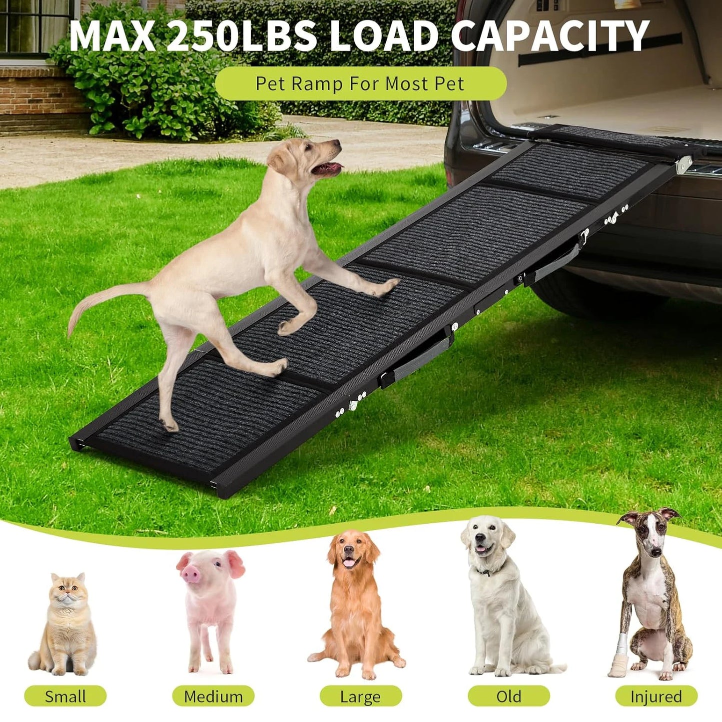 HiMISS Upgraded Folding Dog Ramp For Cars With Non-Slip Surface Up To 250 Lbs