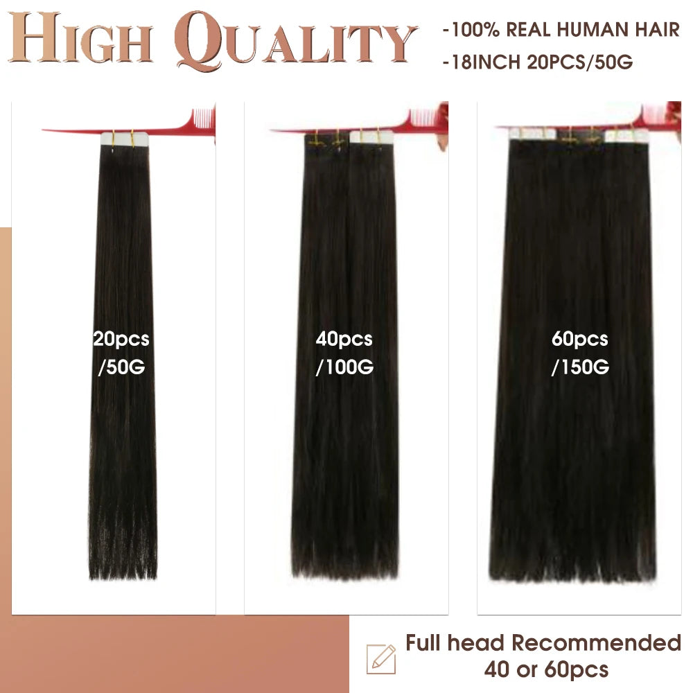 Full Shine Hair Tape In Remy Natural Human Hair Extensions