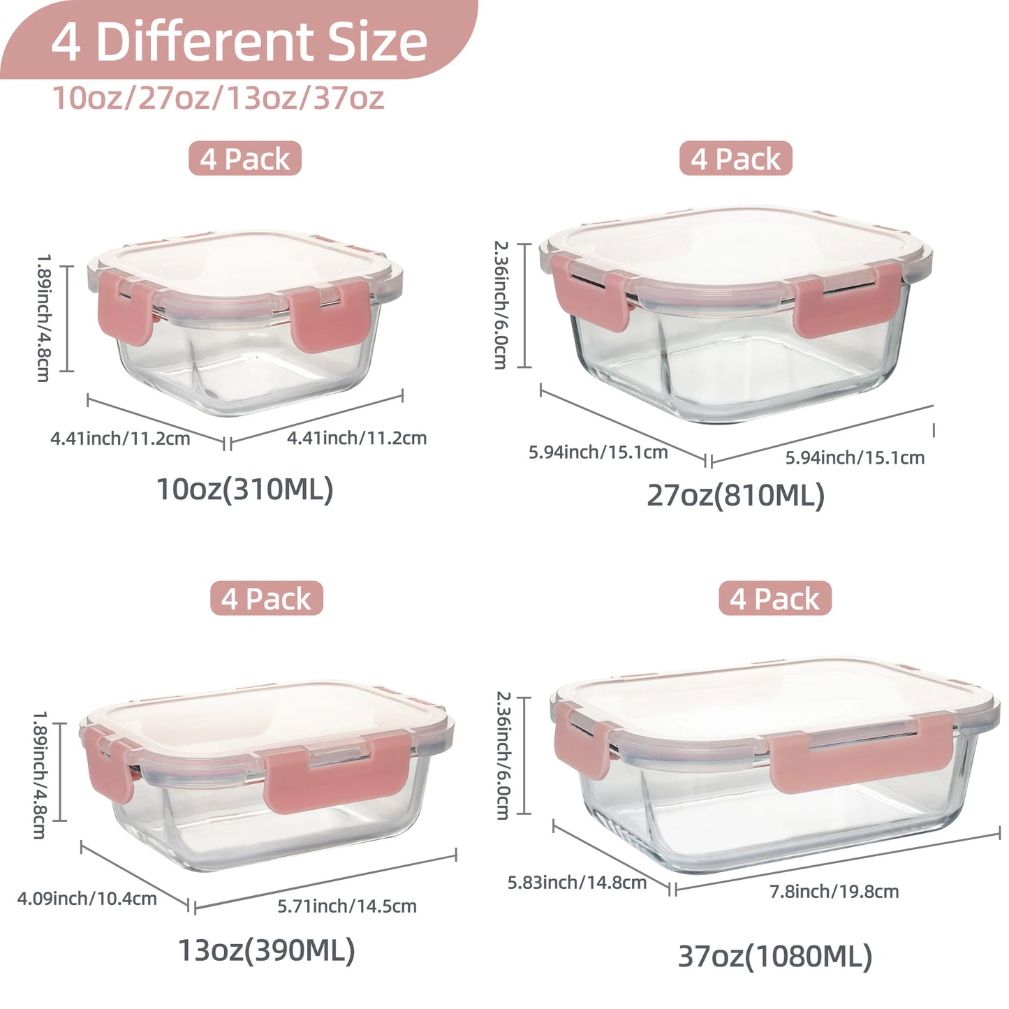 Glass Food Storage Containers Set Leakproof Airtight BPA Free Microwave