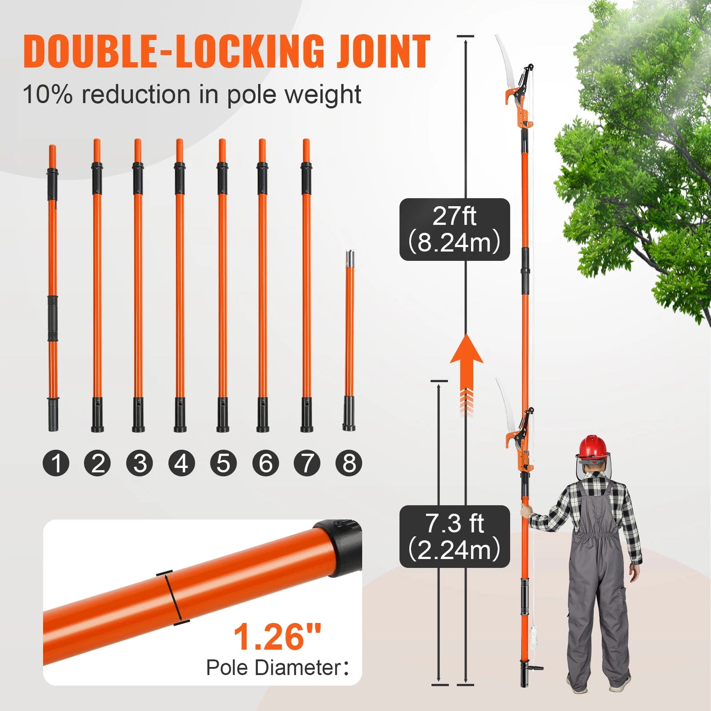 SucceBuy Manual Pole Saw Extendable Tree Pruner With Aluminum Handle