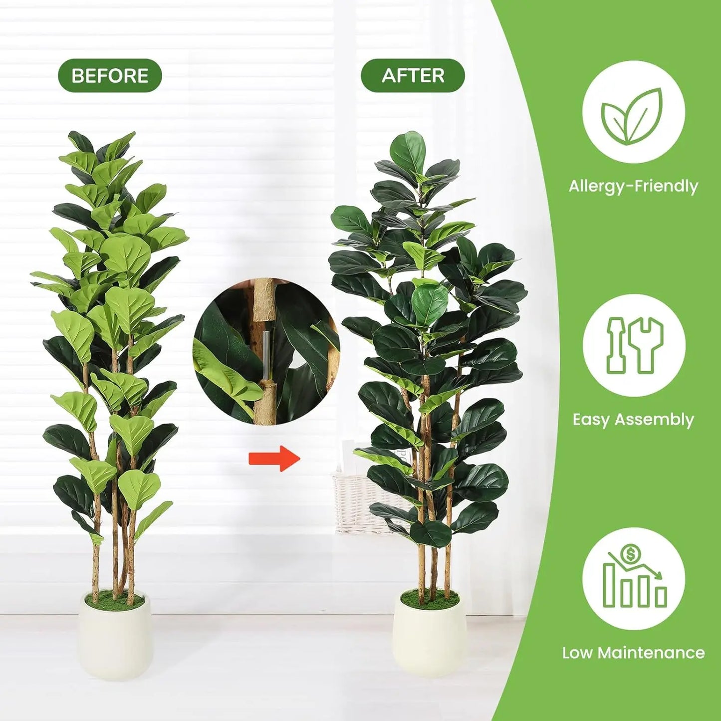 HiMISS Fiddle Leaf Fig Tree With Pot Faux Indoor Plant