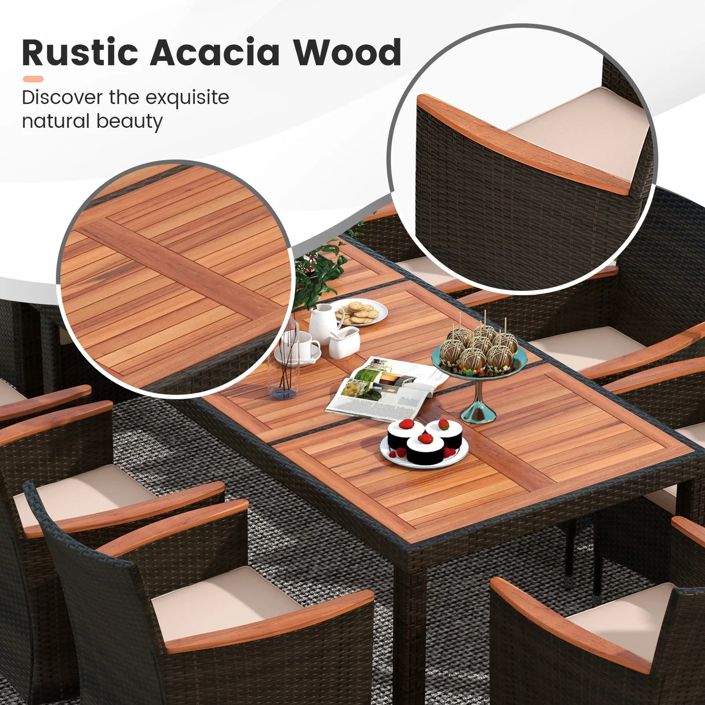 HOMASIS Patio Wicker Dining Set With Acacia Wood Table