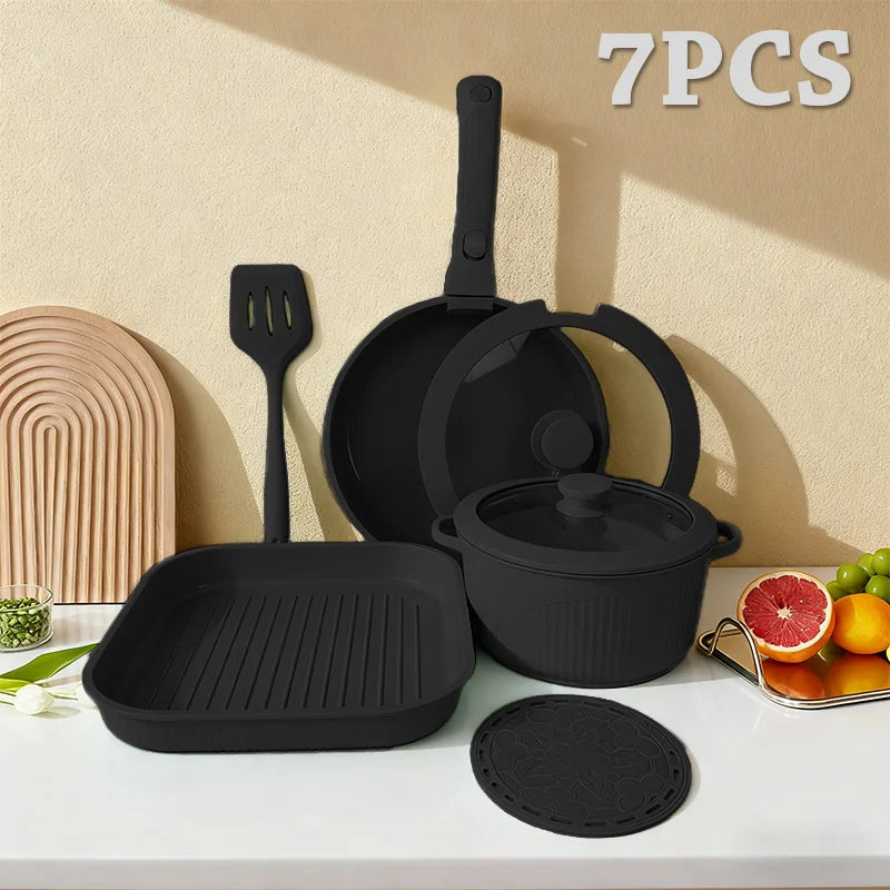Nonstick Pots And Pans Set With Detachable Handle Induction Friendly