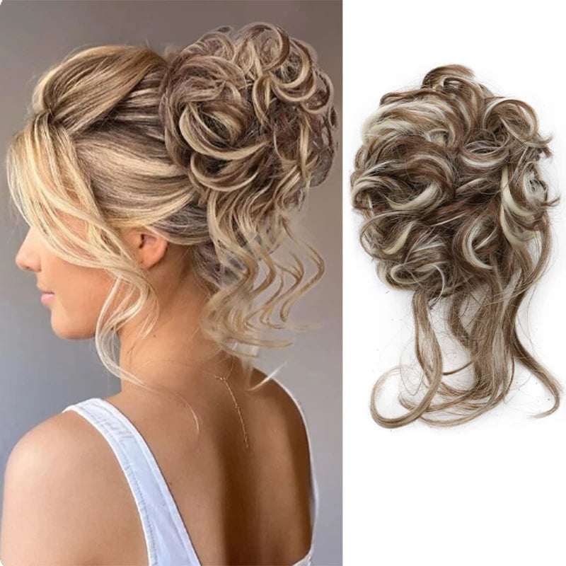 Synthetic Elegant Messy Curly Elastic Rubber Band Hair Bun