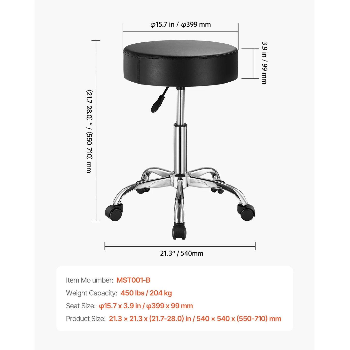 SucceBuy Rolling Stool With Wheels 450 Lbs Weight Capacity For Salon Spa Tattoo