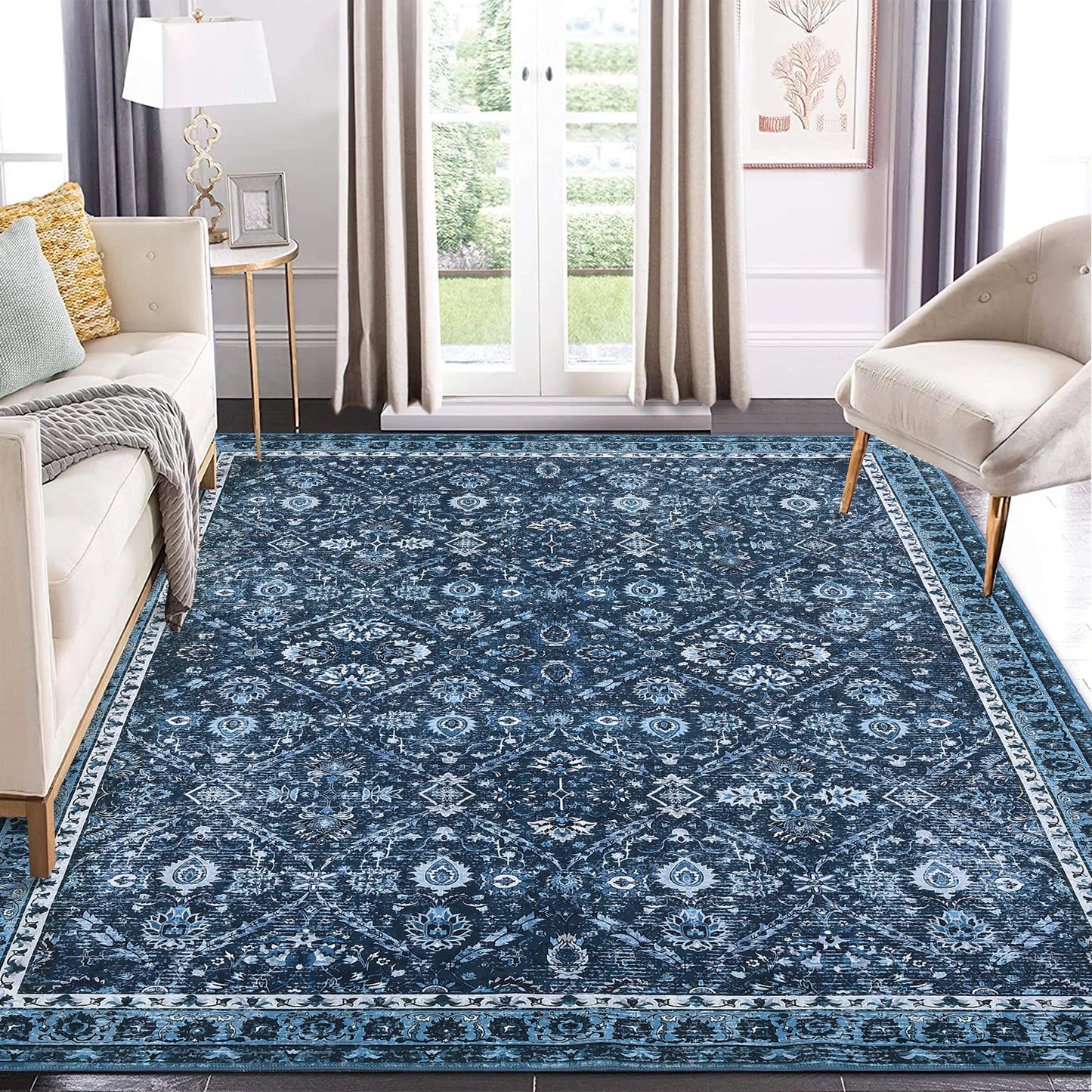 Geometric Moroccan Trellis Low Pile Rug Machine Washable Non Slip