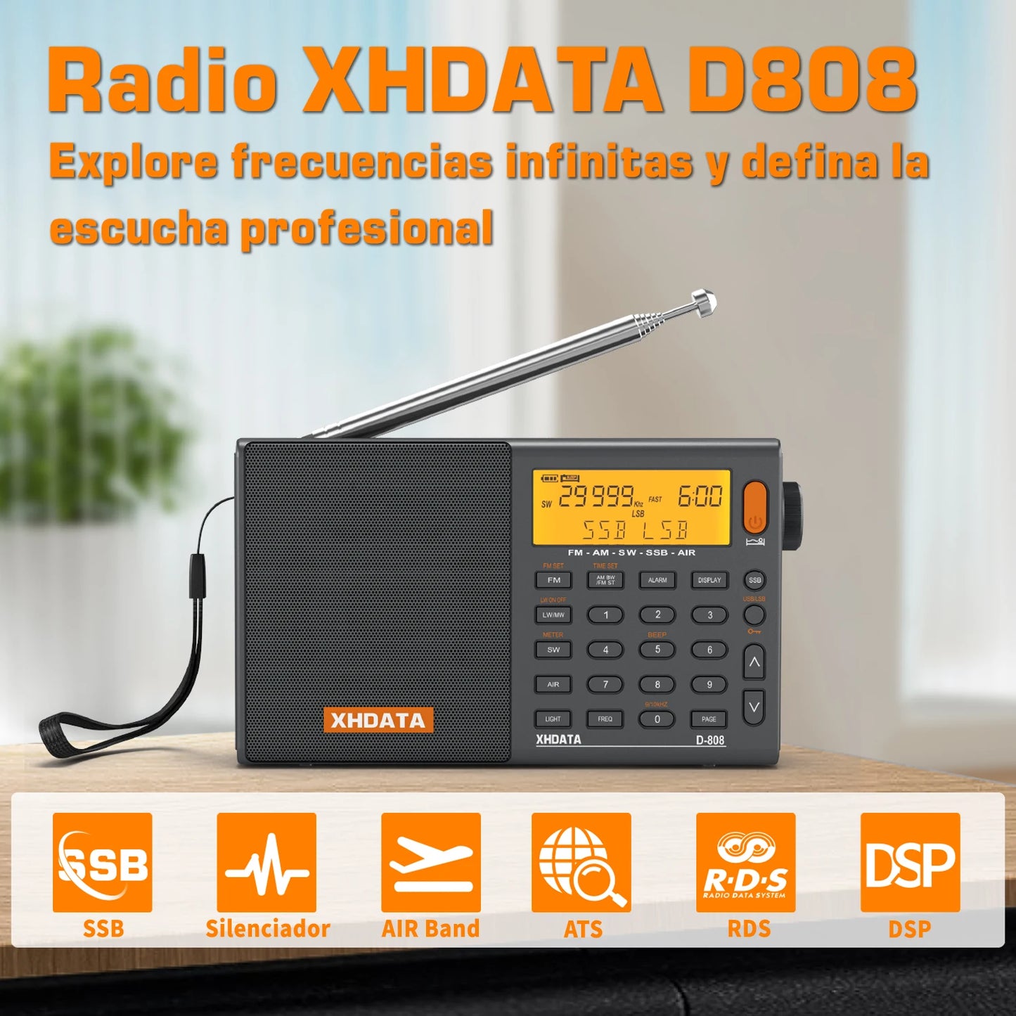 XHDATA D808 Portable Multiband Radio Receiver AM FM MW SW