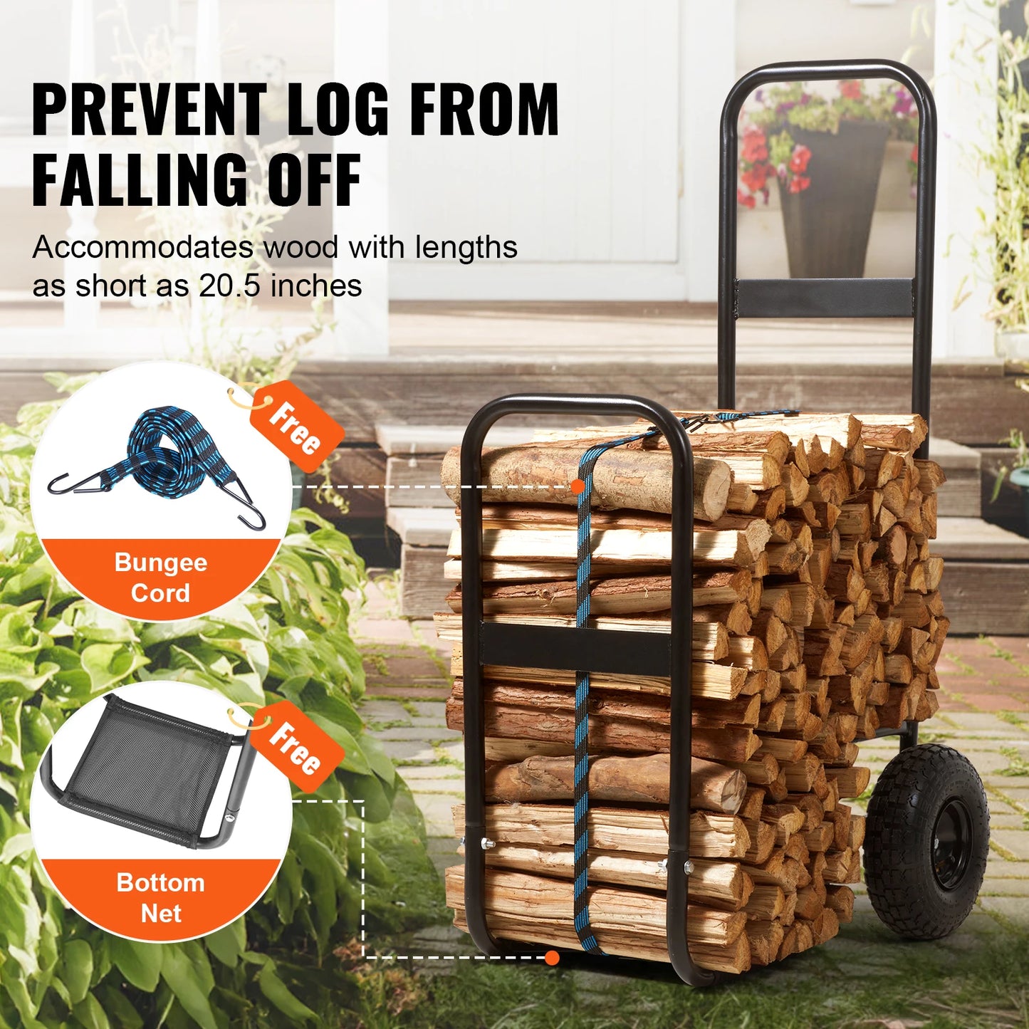 SucceBuy Firewood Log Cart Carrier Heavy Duty Steel Wheel Cart