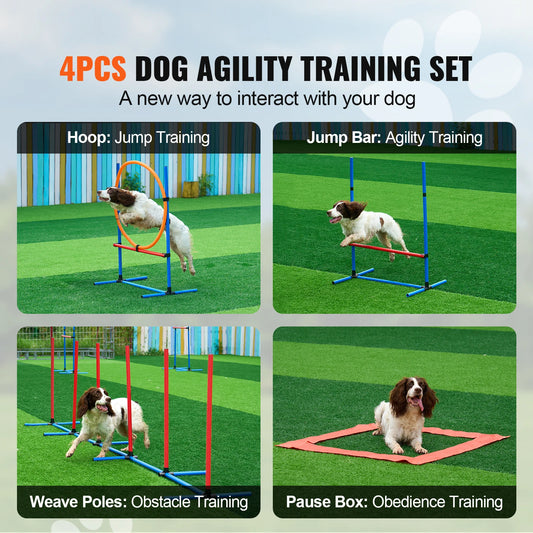 SucceBuy Dog Agility Training Equipment 4 Piece Set With Adjustable Hurdles