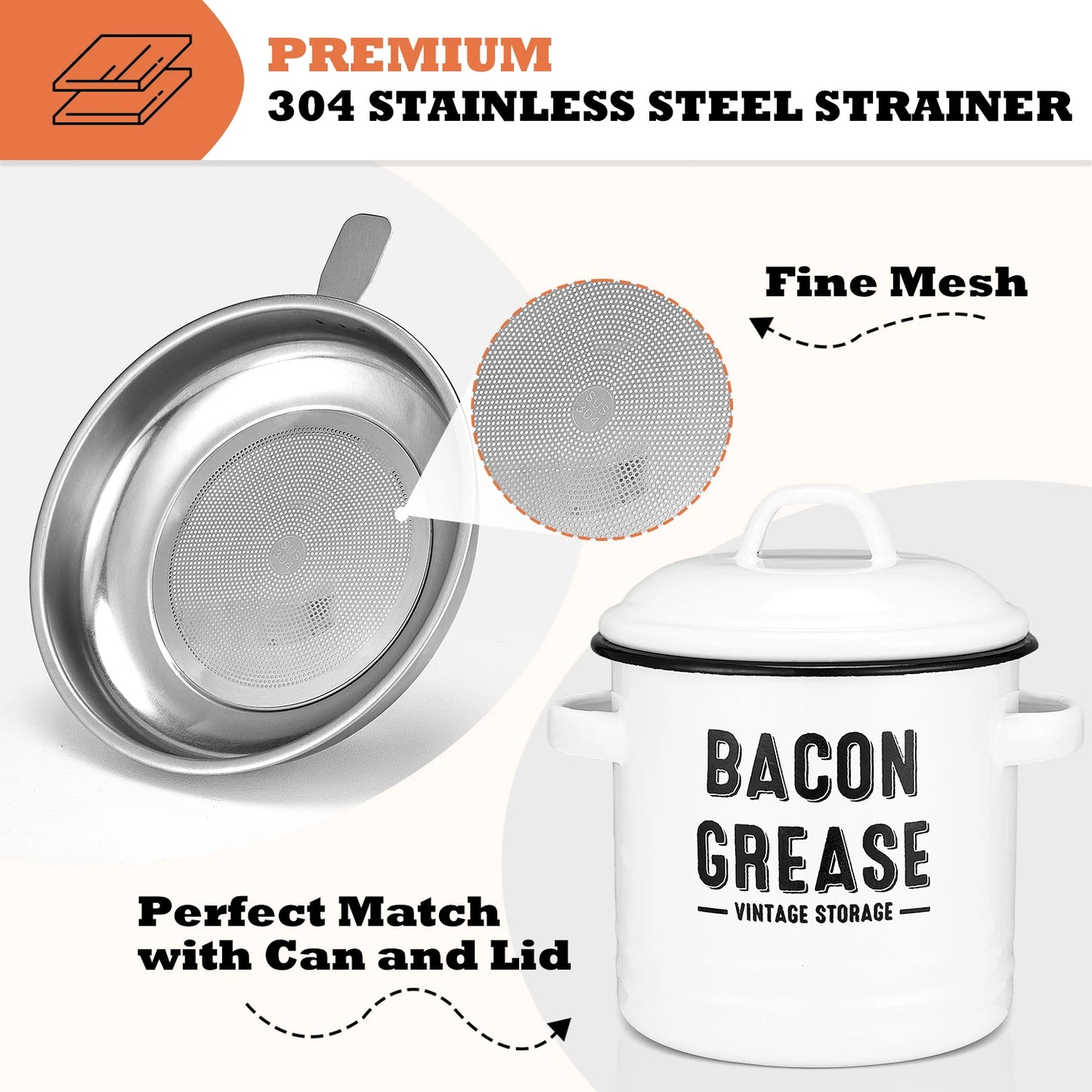 Bacon Grease Container With Strainer Kitchen Oil Storage