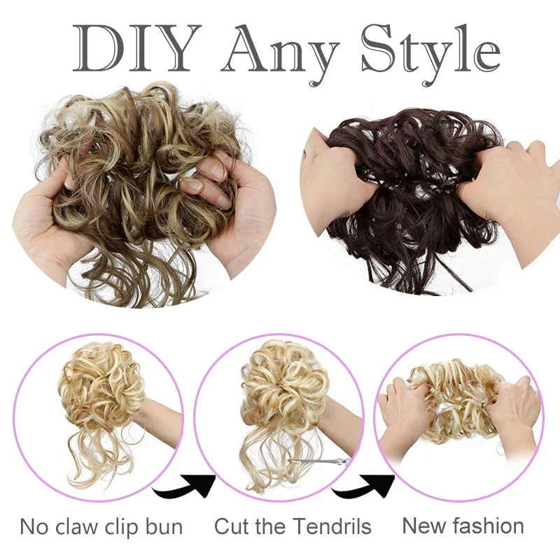 Synthetic Elegant Messy Curly Elastic Rubber Band Hair Bun