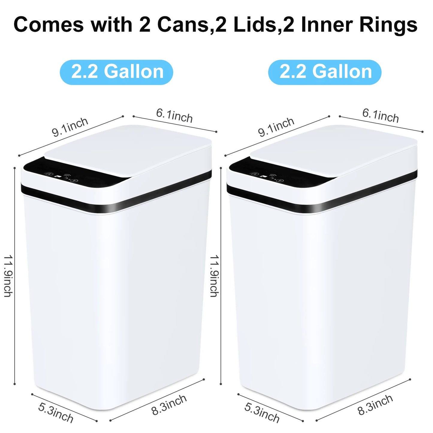 2 Pack 12L Motion Sensor Trash Cans With Odorless Lid