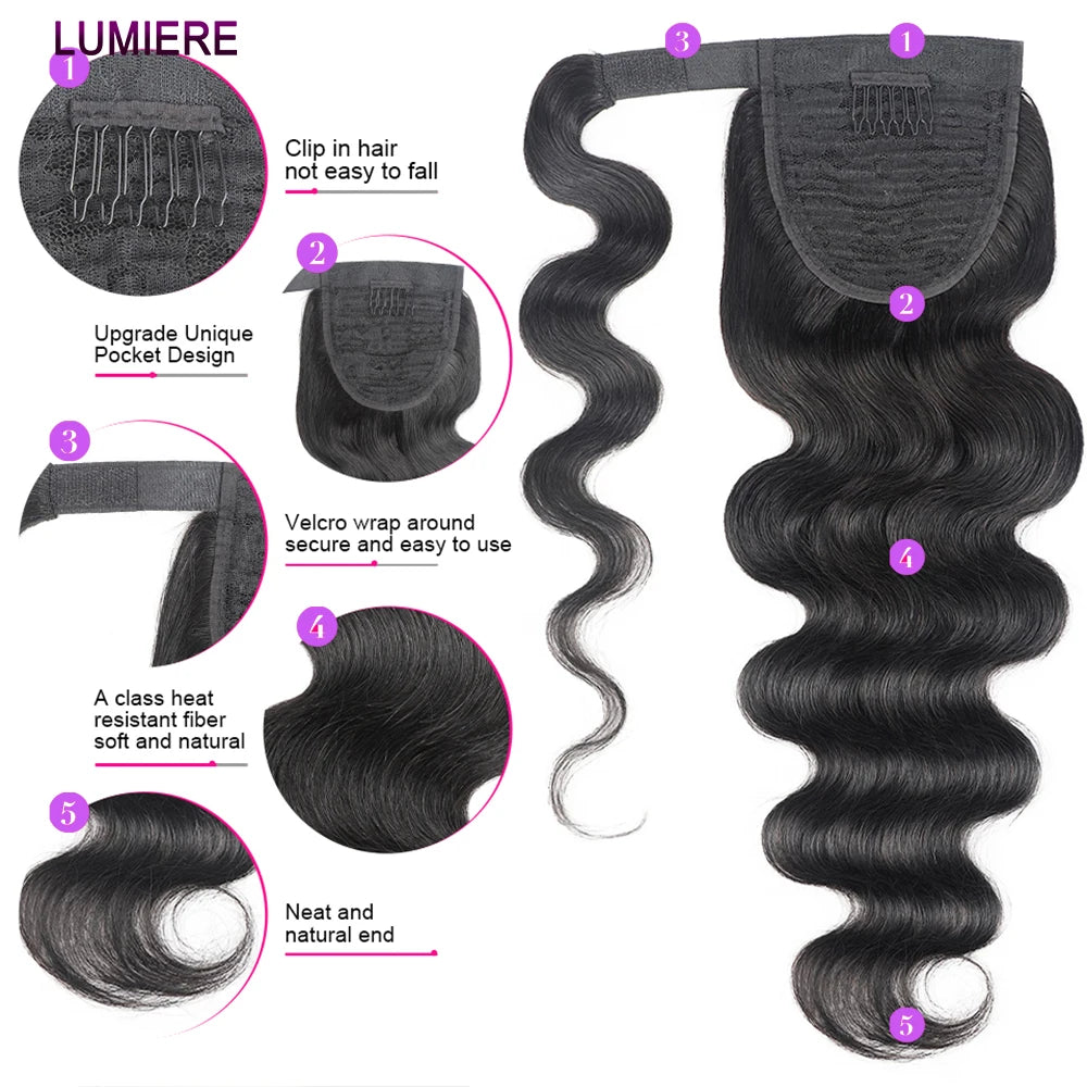 Lumiere Hair Body Wave Clipin Ponytail Extensions Virgin Human Hair