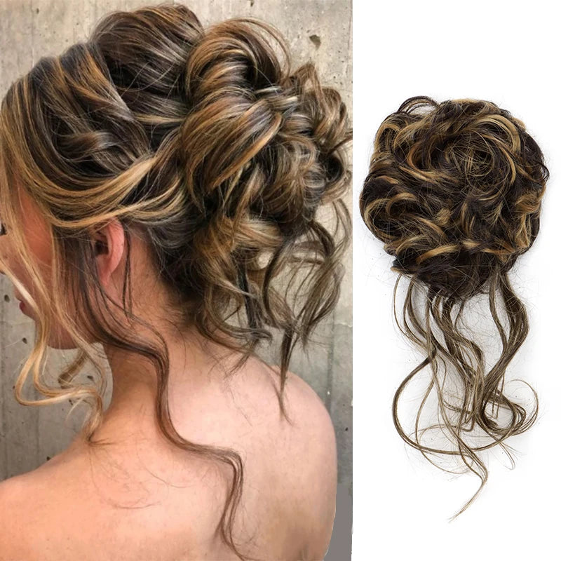 Synthetic Elegant Messy Curly Elastic Rubber Band Hair Bun